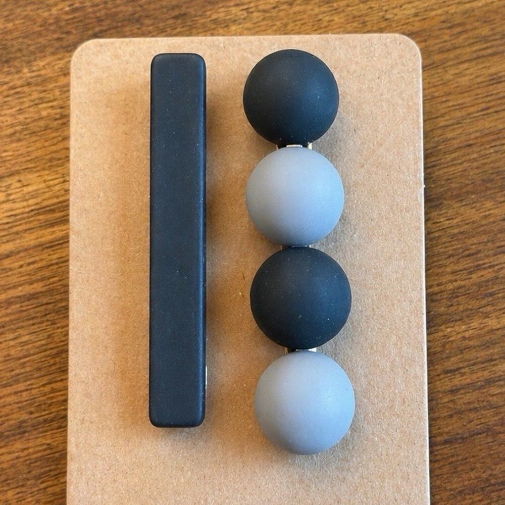 Black Gray Gold Beaded Round Barrette Hair Clips